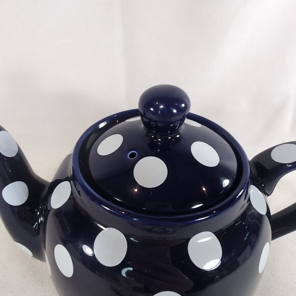 London Pottery Navy Blue White Polka Dot Teapot Lid Ceramic Dot Globe 6 Cup Tea - Picture 2 of 12